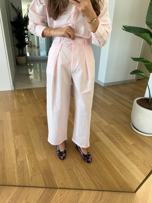 Pembe Poplin Kumaş Gömlek Pantolon Takım