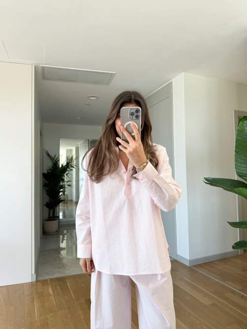 Pembe Poplin Kumaş Gömlek Pantolon Takım