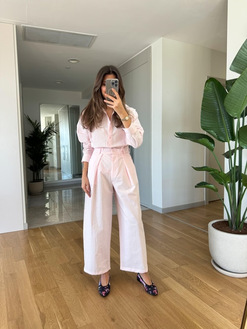 Pembe Poplin Kumaş Gömlek Pantolon Takım