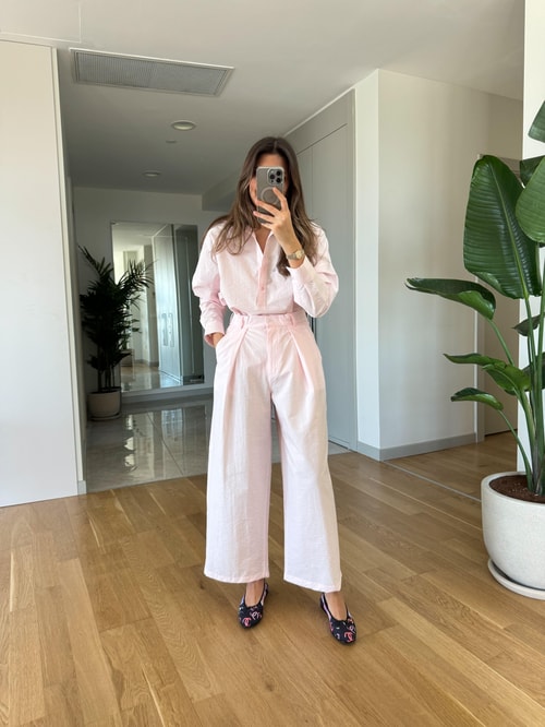 Pembe Poplin Kumaş Gömlek Pantolon Takım