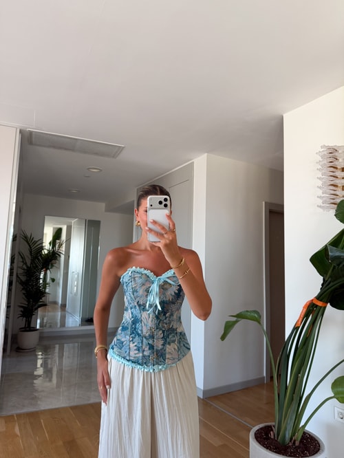 Perico Straplez Korse Bluz - Mavi