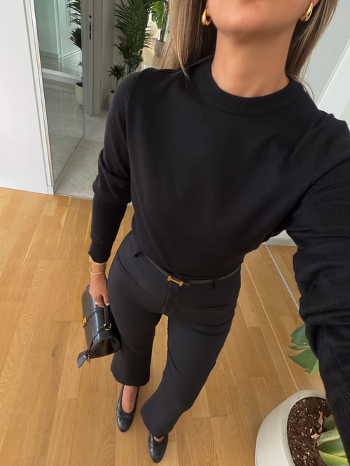 Perla Bisiklet Yaka Triko - Siyah
