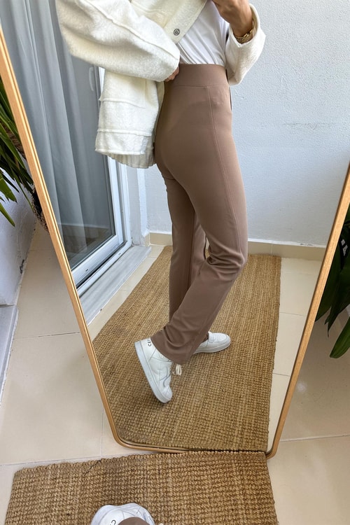 Perry Önden Çimalı Likralı Pantolon - Camel