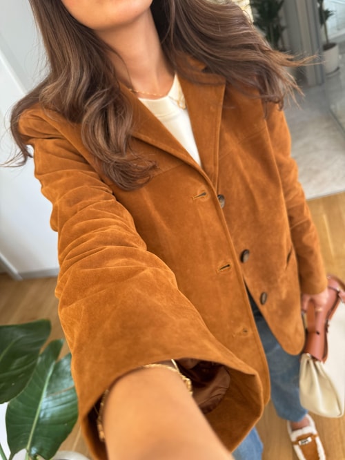 Pia Nubuk Blazer Ceket-Tarçın
