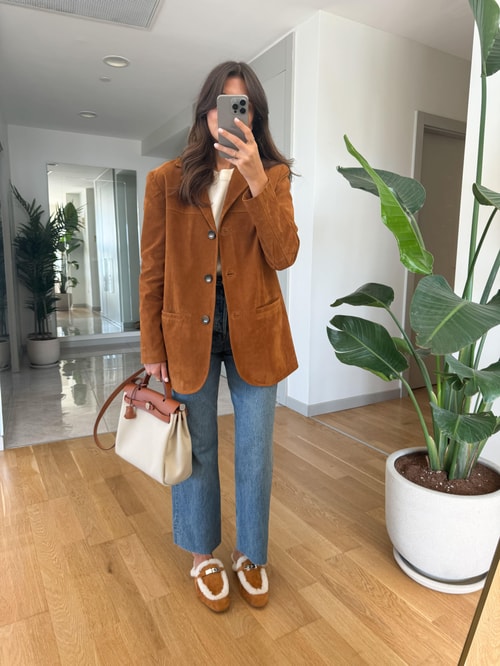 Pia Nubuk Blazer Ceket-Tarçın