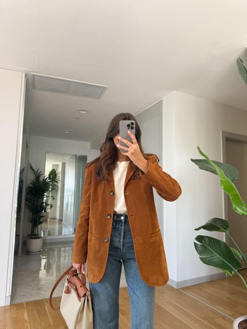 Pia Nubuk Blazer Ceket-Tarçın