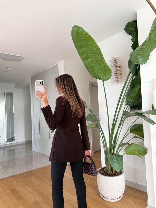 Poala Vatkalı  Belden Oturtmalı  Ceket - Kahve