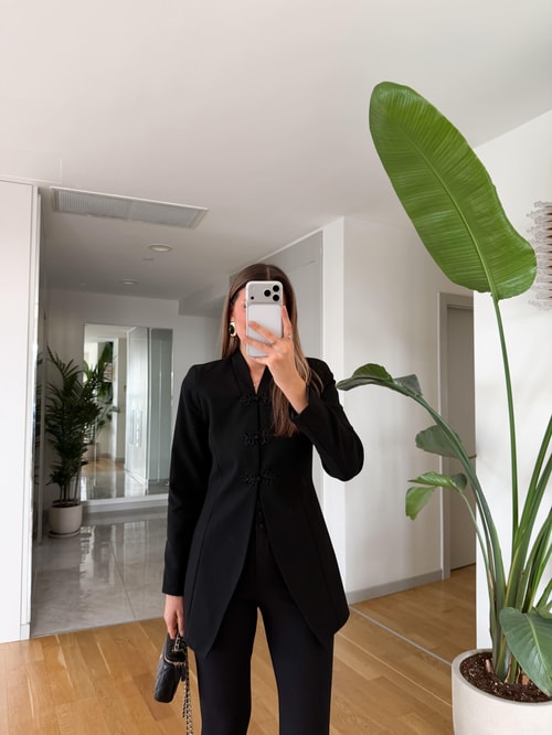 Poala Vatkalı  Belden Oturtmalı  Ceket - Siyah