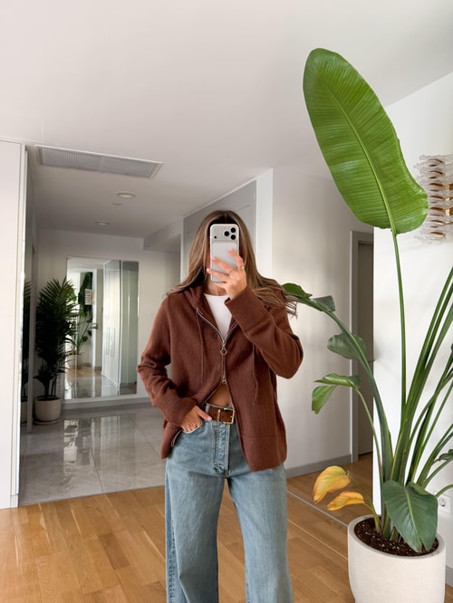 Polly Kapşonlu Triko Hırka - Kahve