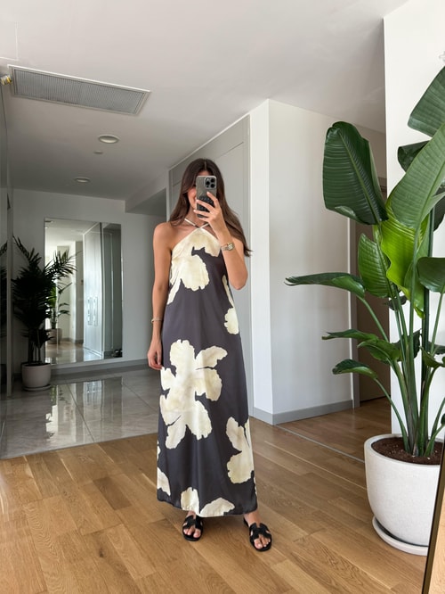 Polly Sarı Çiçek Desen Elbise