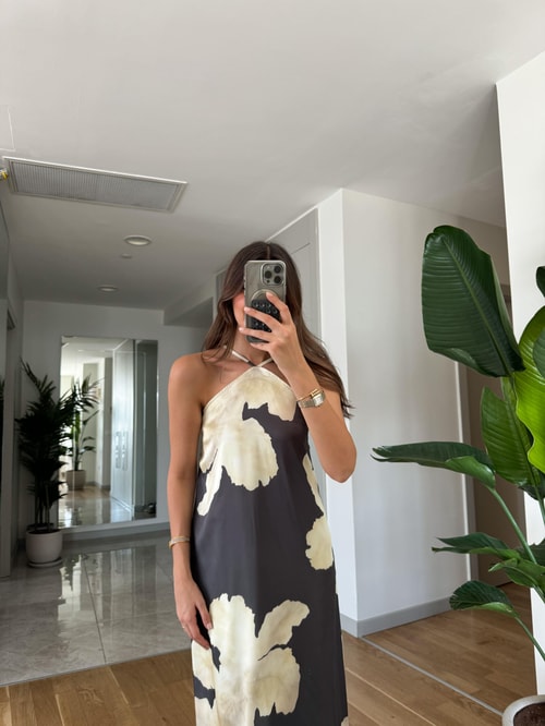 Polly Sarı Çiçek Desen Elbise
