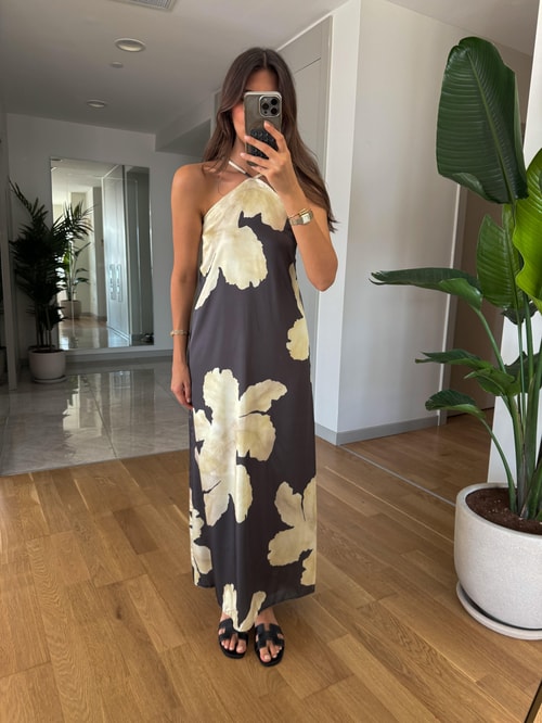 Polly Sarı Çiçek Desen Elbise
