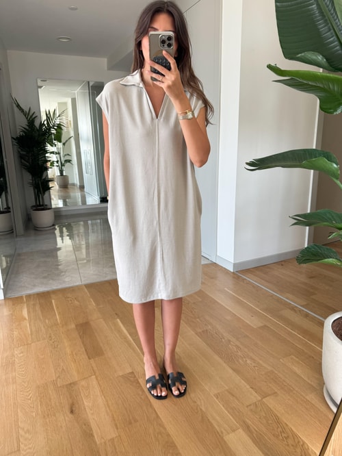 Polo Yaka Oversize Modal Elbise -Taş