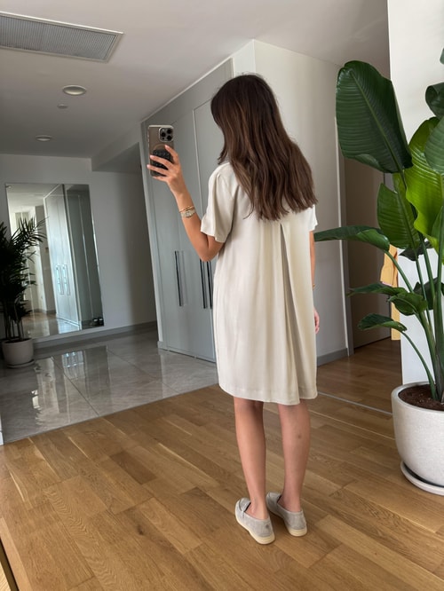 Polo Yaka Süs Cepli Basic Elbise-Taş