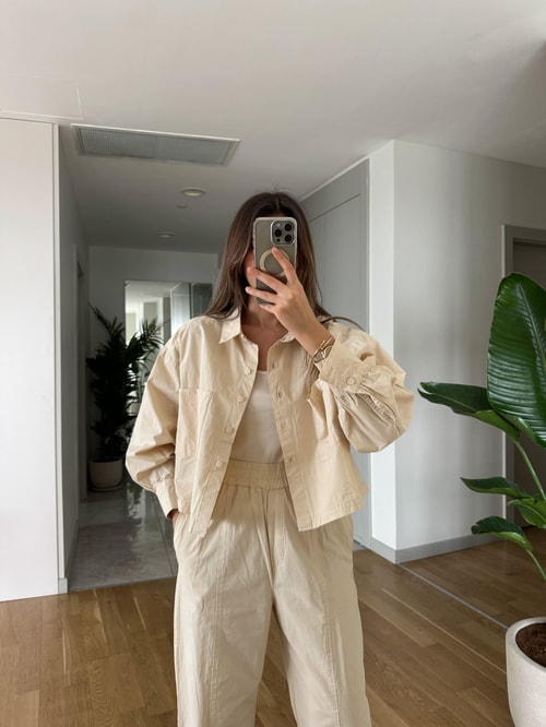 Poplin Pantolon Gömlek Takım-Bej