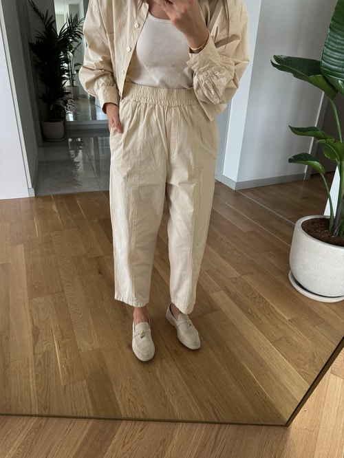 Poplin Pantolon Gömlek Takım-Bej