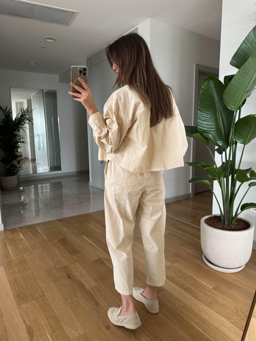 Poplin Pantolon Gömlek Takım-Bej