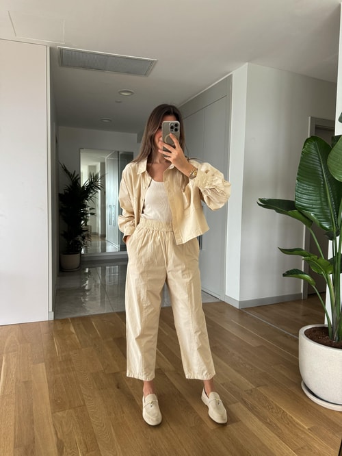 Poplin Pantolon Gömlek Takım-Bej