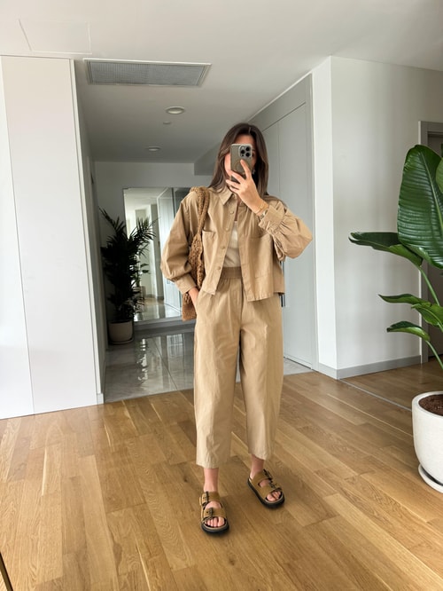 Poplin Pantolon Gömlek Takım-Camel