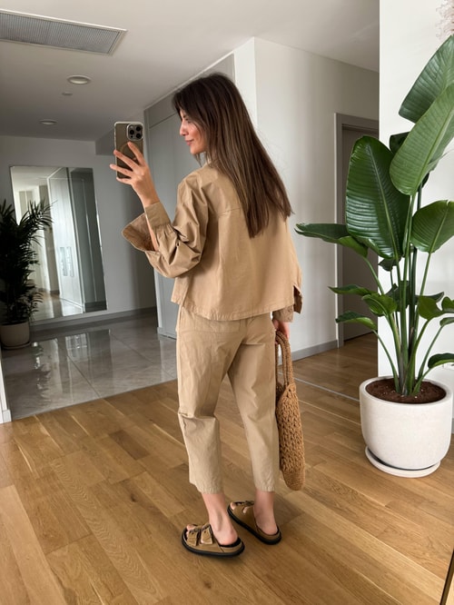 Poplin Pantolon Gömlek Takım-Camel