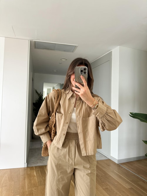 Poplin Pantolon Gömlek Takım-Camel