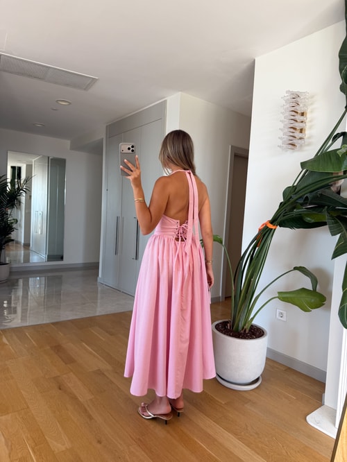 Pötikare Halter yaka Elbise - Pembe