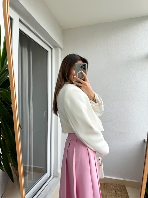 Premium Crop Blazer-Ekru