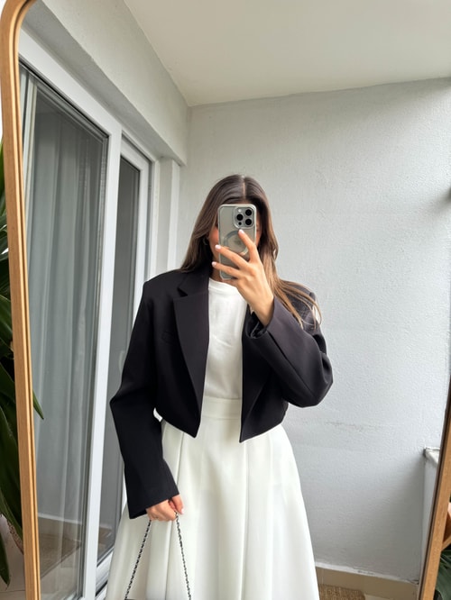 Premium Crop Blazer-Siyah