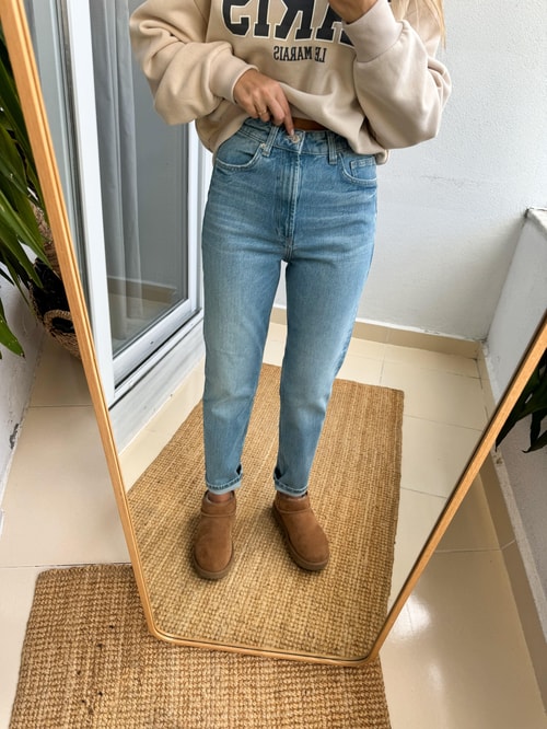 Premium Eskitme Yıkamalı Mom Jean