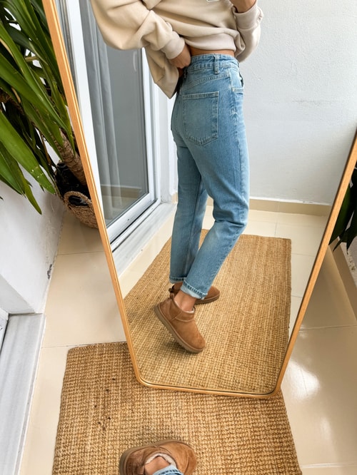 Premium Eskitme Yıkamalı Mom Jean