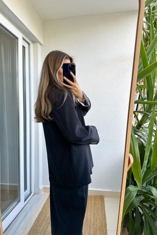 Premium Garnili Oversize Blazer Ceket - Taş