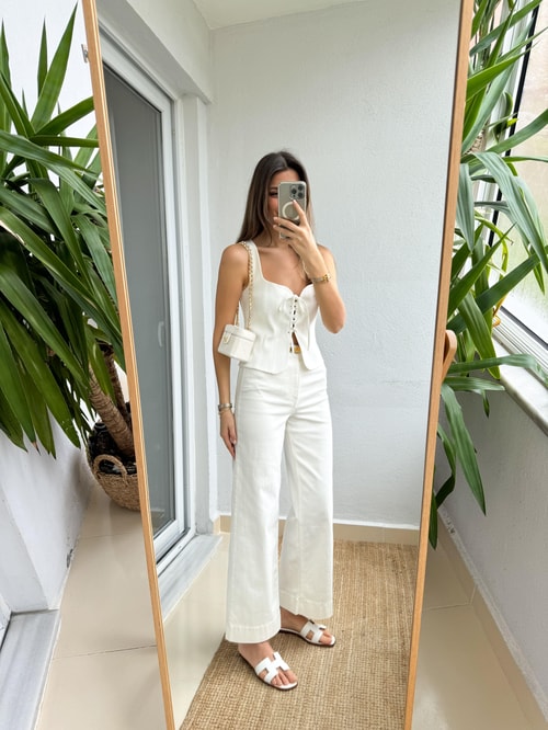 Premium Geniş Paça Midi Pantolon- Kırık Beyaz