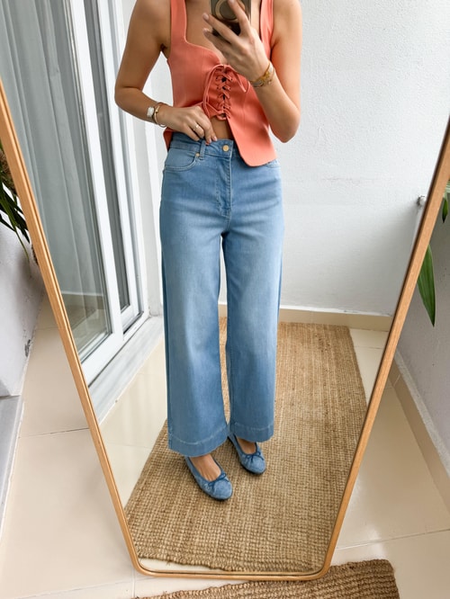 Premium Geniş Paça Midi Pantolon- Mavi