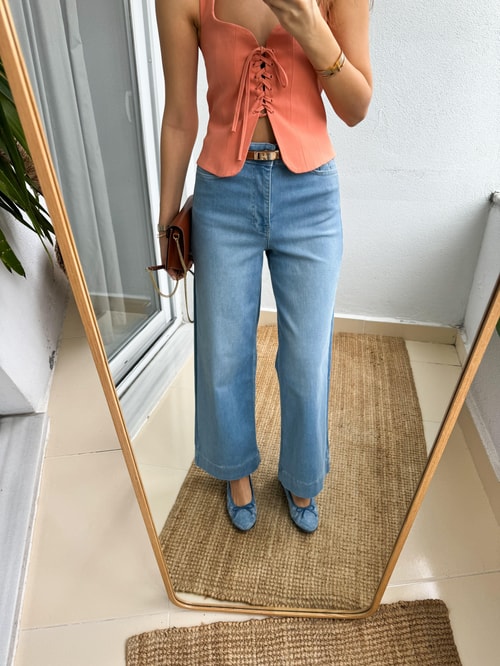 Premium Geniş Paça Midi Pantolon- Mavi