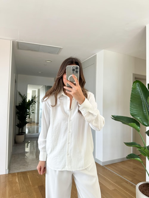 Premium Krep Gömlek-Beyaz