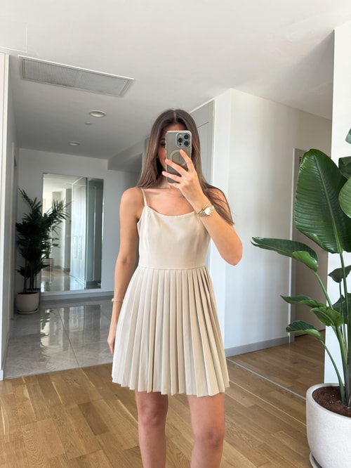 Premium Pliseli Askılı Elbise
