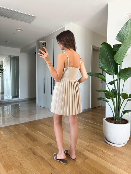 Premium Pliseli Askılı Elbise