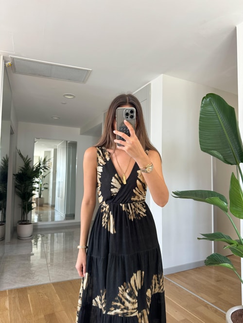 Premium Siyah Midi Boy Empirme Elbise