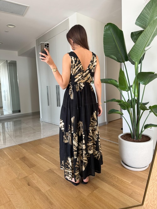 Premium Siyah Midi Boy Empirme Elbise