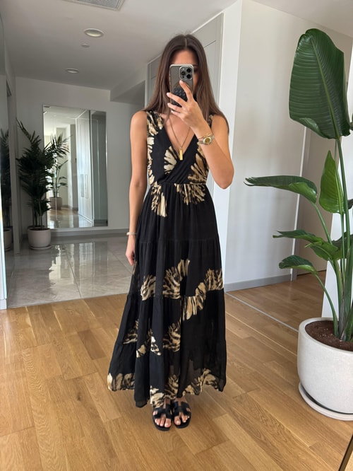 Premium Siyah Midi Boy Empirme Elbise