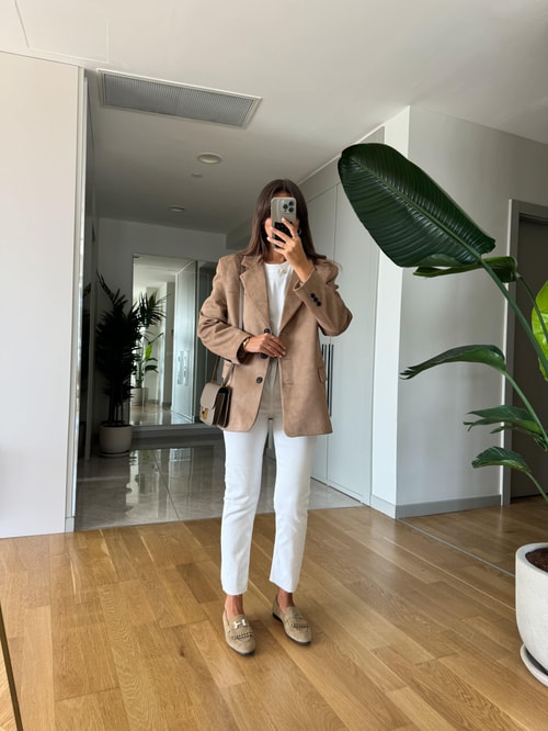 Premium Süet Blazer -Deve Tüyü