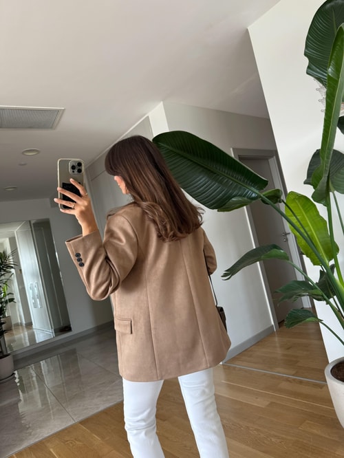 Premium Süet Blazer -Deve Tüyü