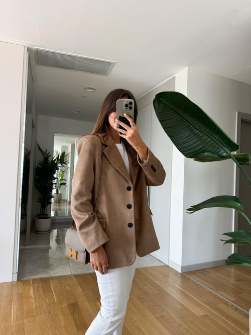 Premium Süet Blazer -Deve Tüyü