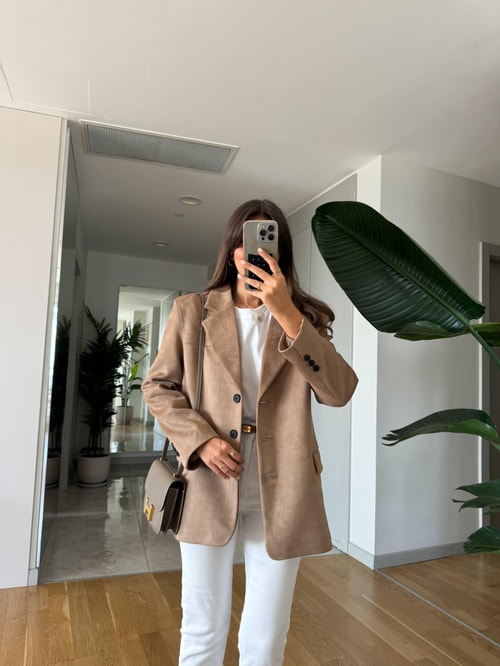 Premium Süet Blazer -Deve Tüyü