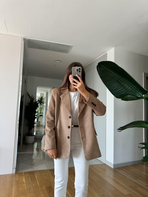 Premium Süet Blazer -Deve Tüyü