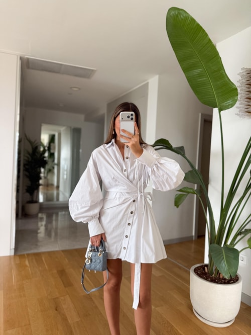 Premium Tasarım Poplin Elbise - Beyaz