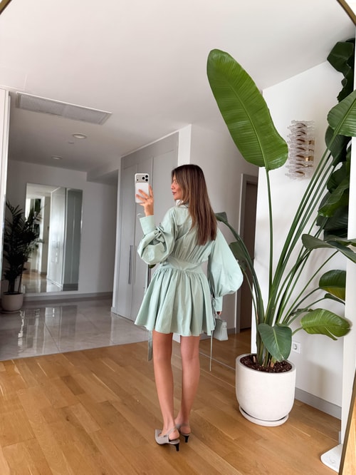 Premium Tasarım Poplin Elbise - Mint