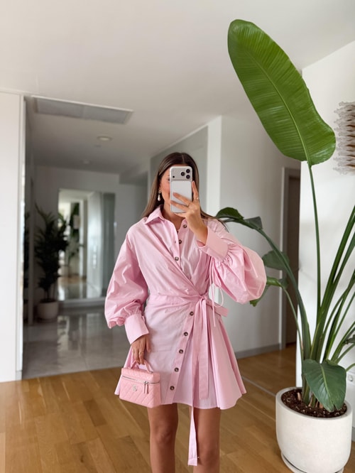 Premium Tasarım Poplin Elbise - Pembe