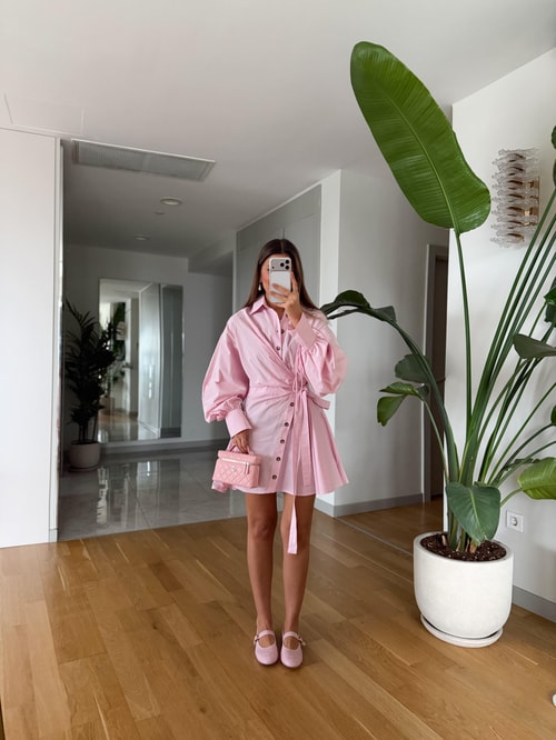 Premium Tasarım Poplin Elbise - Pembe