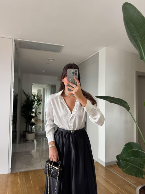 Premium Vatkalı Saten Gömlek- Ekru